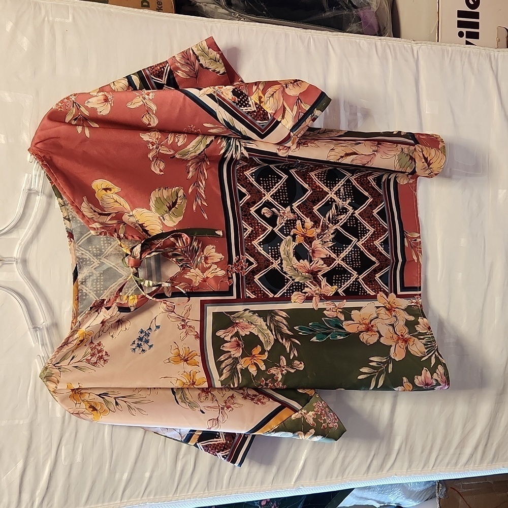 Zara Basic Patchwork Print Boat Neck Short Sleeve… - image 3